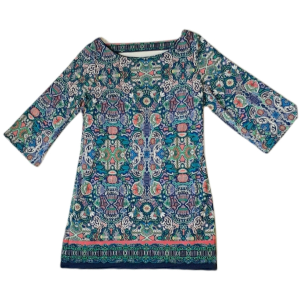 Laundry Shelli Segal LA Blue Bright Floral Shift Dress Cut Out Dopamine Large